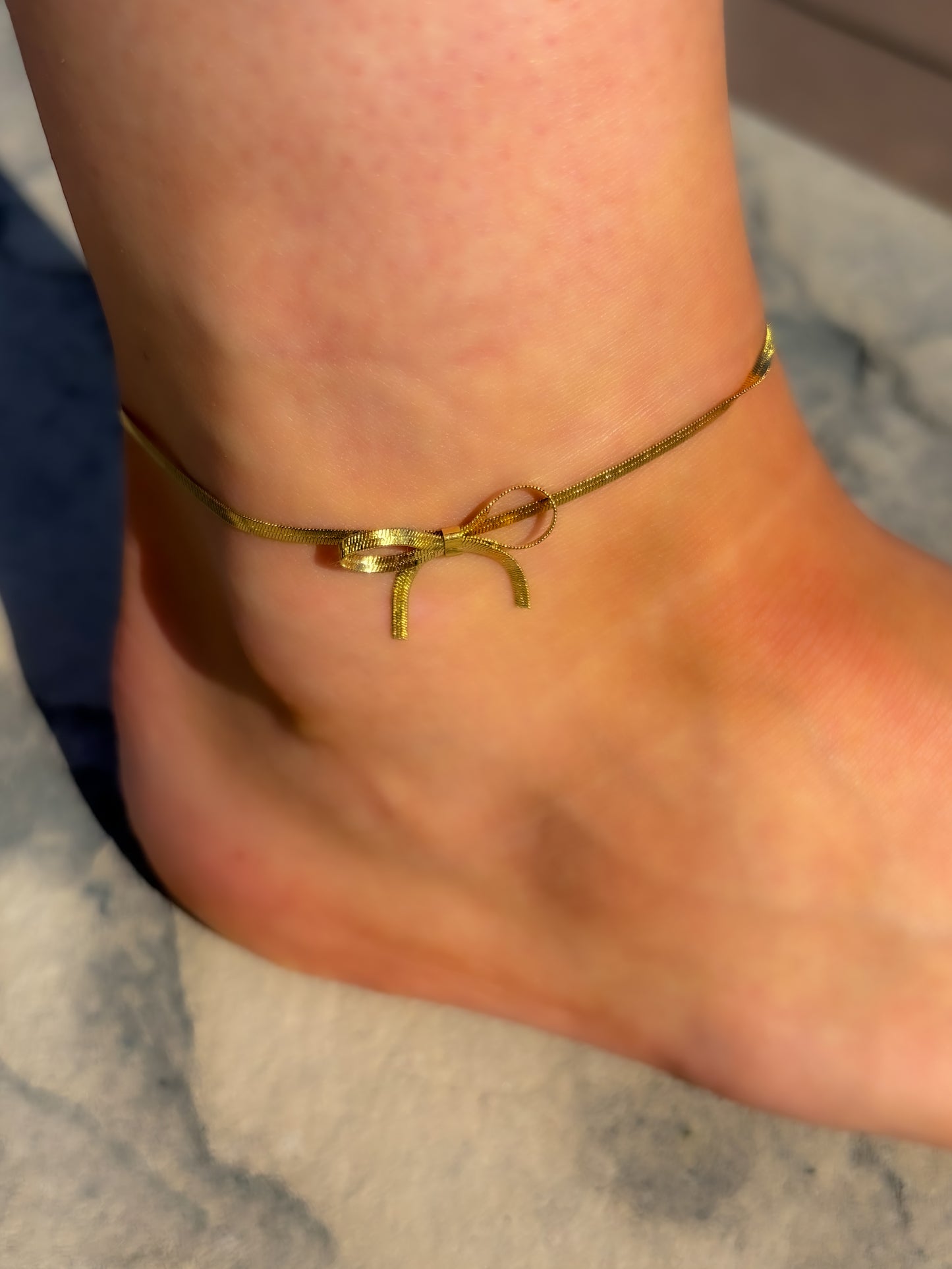 Herringbone Chain Bow Anklet