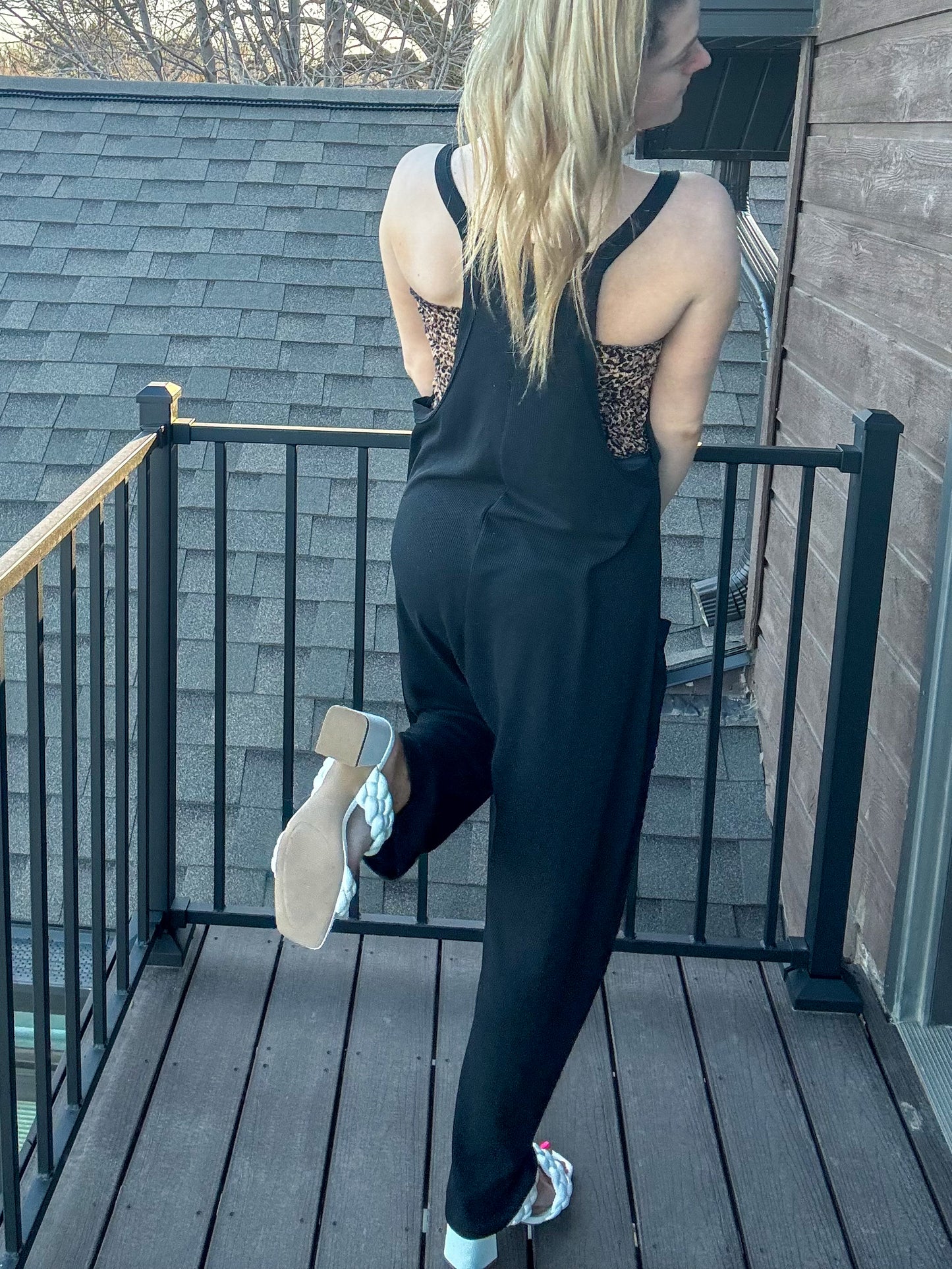 Waffle Knit Jumpsuit Black