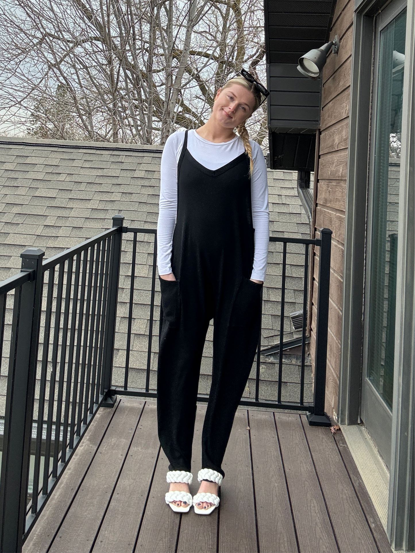 Waffle Knit Jumpsuit Black