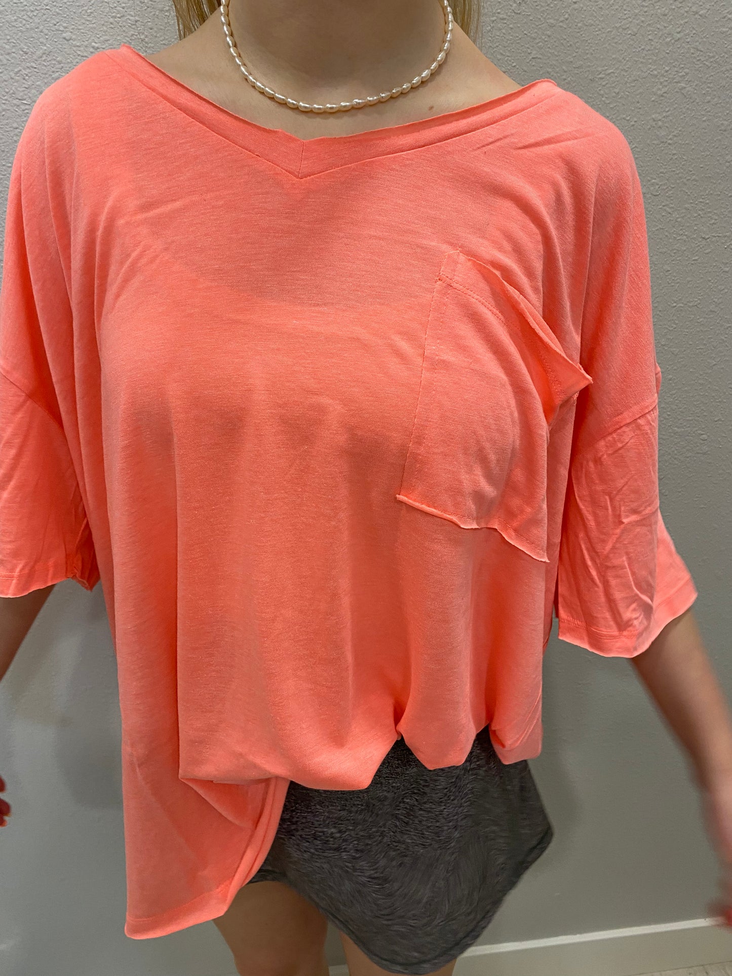 Oversized V-Neck Pocket Tee